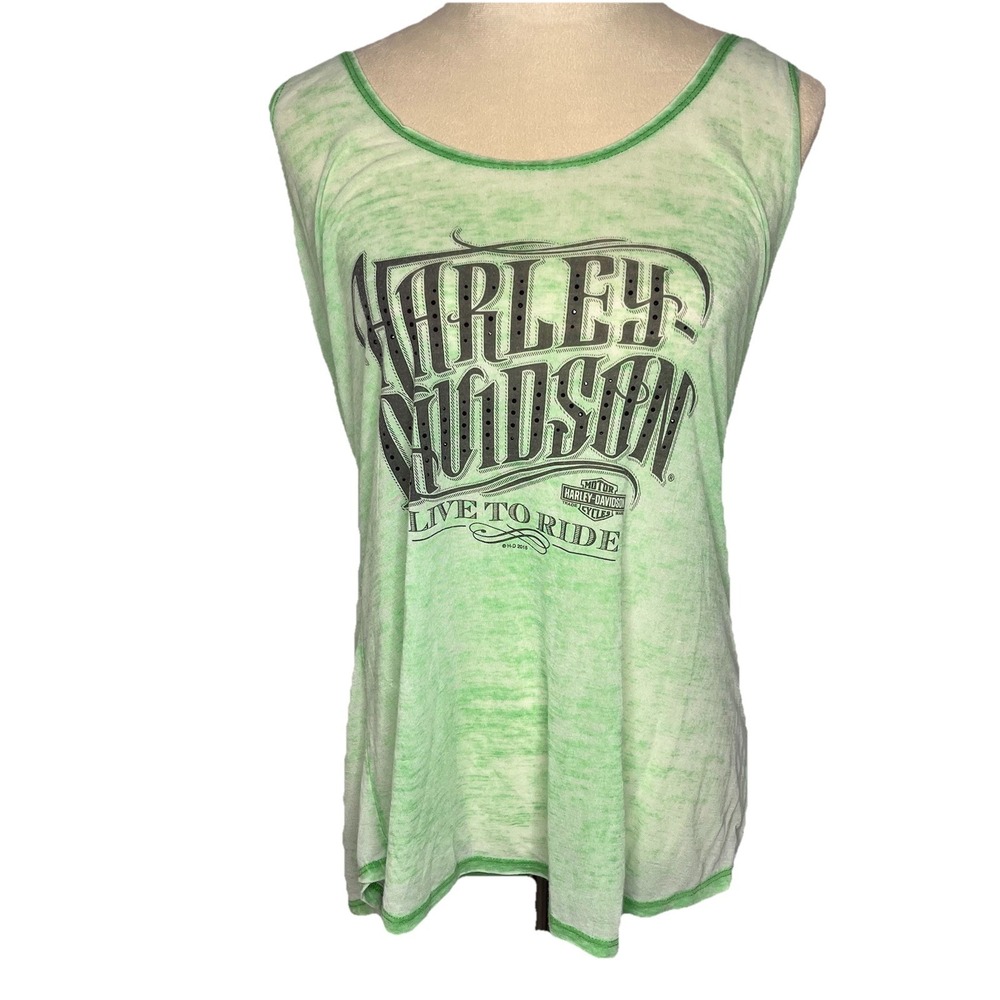 Harley Davidson Love To Ride Tank Top Green L Paper Thin Sleep Shirt Festival